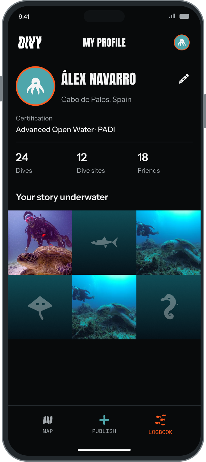 Your profile with your dives